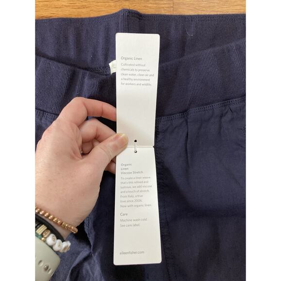 Eileen Fisher Organic Linen Viscose Stretch Cargo Ankle Pant Midnight Blue Med - Picture 4 of 9